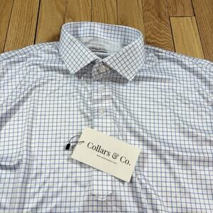 NWT Collars and Co Men’s Size Medium Dress Collar Polo Shirt Blue White Grid